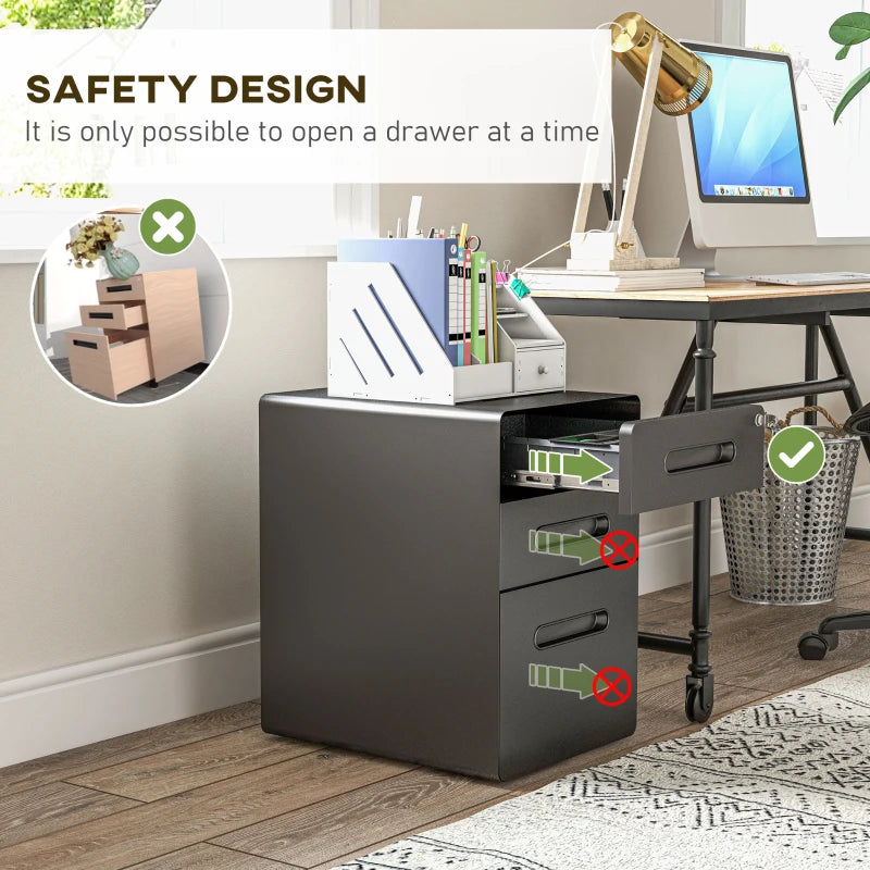 Lockable File Cabinet, Steel Filing Cabinet on Wheels for Legal, A4, Letter Size, Home Office