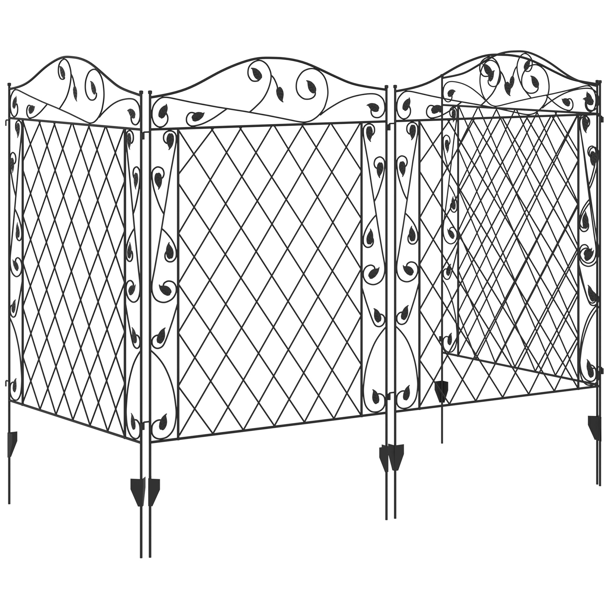 Outsunny Metal Garden Fence Panels 4 Pack Wavey Vines Design Animal Barrier Patio Yard Border Edging 