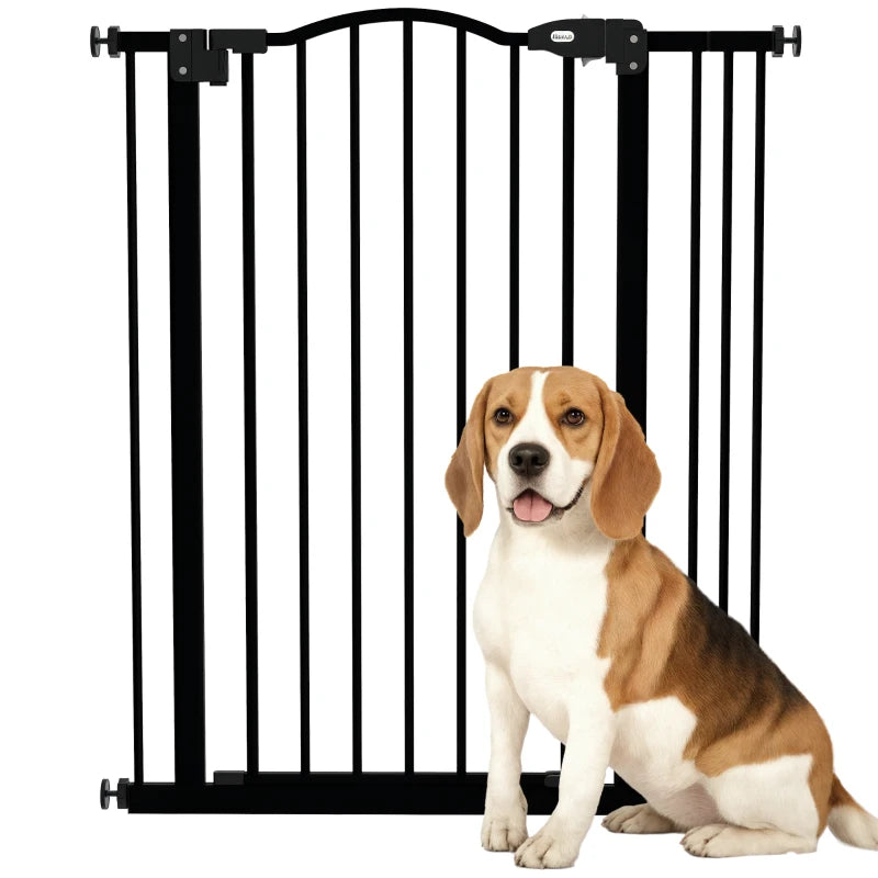 Extra Tall Dog Gate with Door, Pressure Fit, Auto Close, Double Locking for Doorways Hallways Stairs, 29"-34", Black