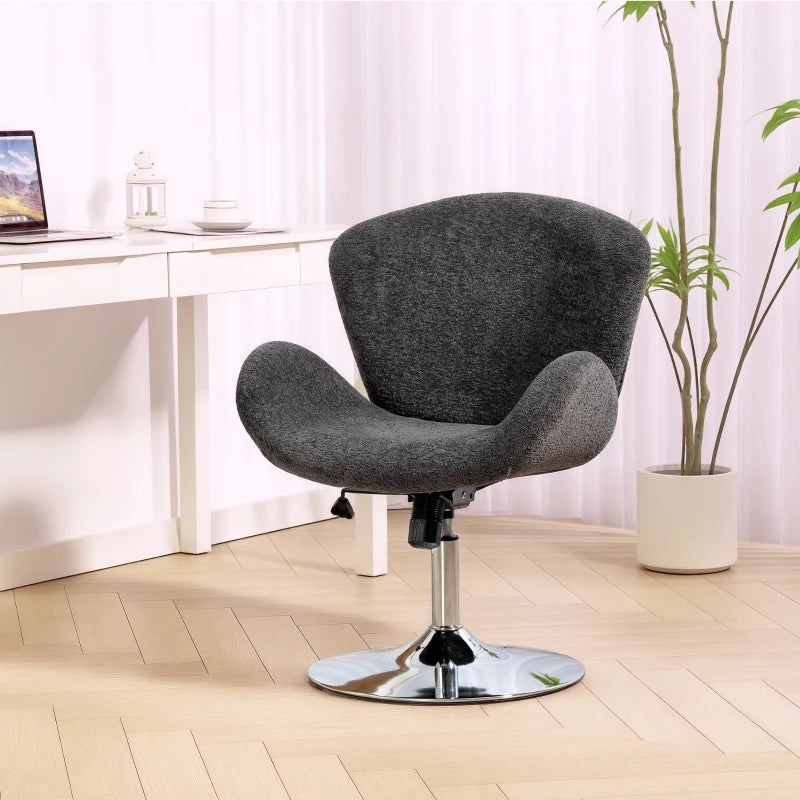 Swivel Office Chair, Velvet Desk Chair with Wide Bucket Seat, Butterfly Back, Tilt Function and Round Base, Dark Grey