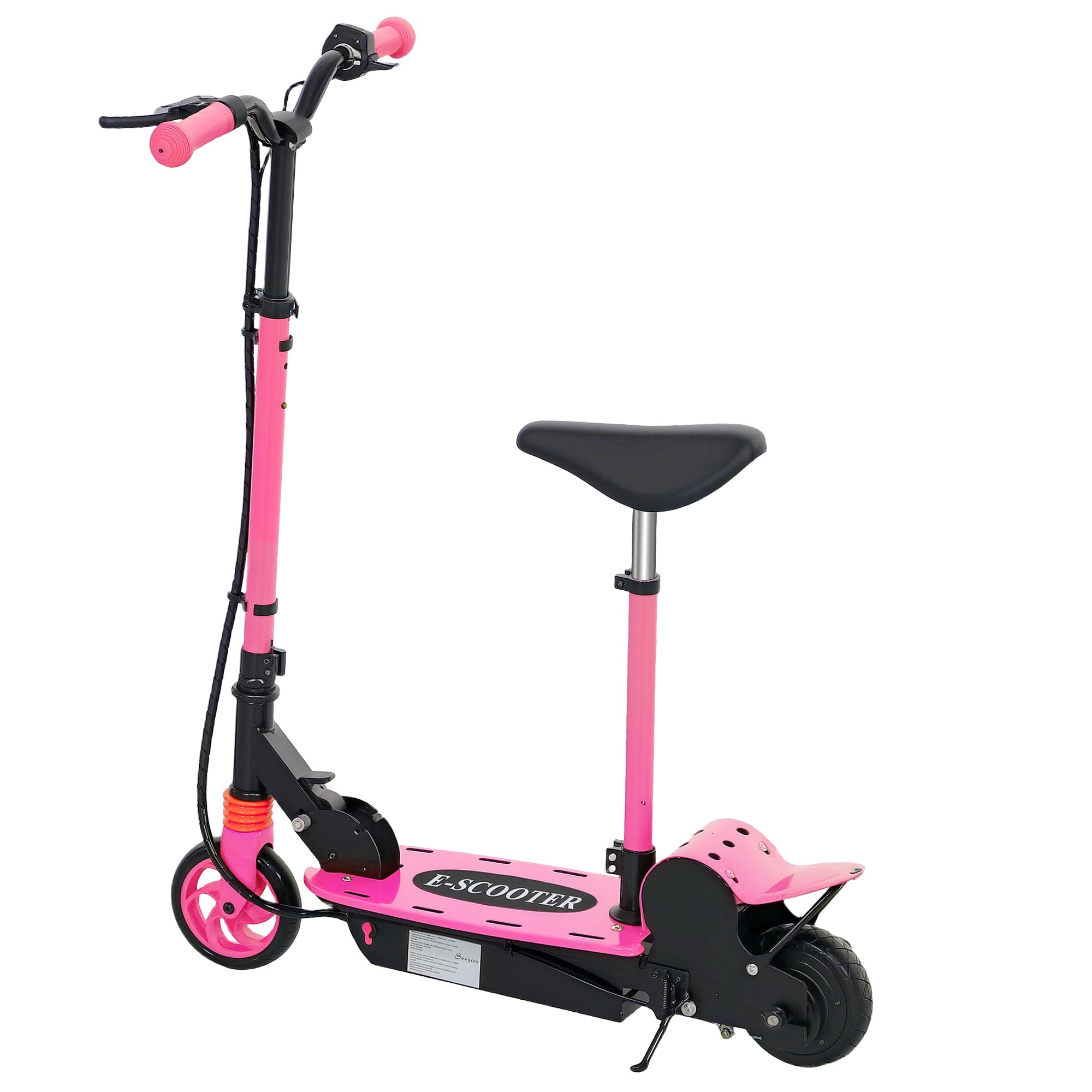 Soozier Foldable Electric Scooter for Kids Ages 6-14, with Seat and 2 Adjustable Heights, Max 6km Range & 12km/h, Pink 