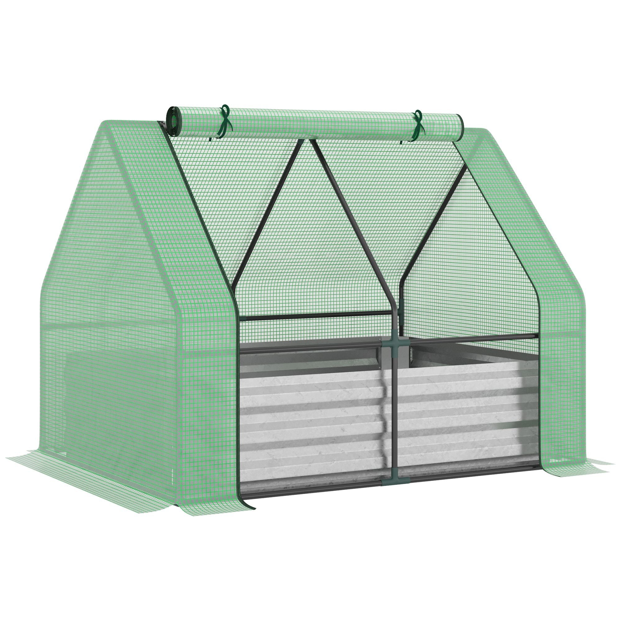 Outsunny Steel Outdoor Greenhouse Raised Garden Bed Planter Box Plastic Cover Roll Up Window Dual Use Flowers 
