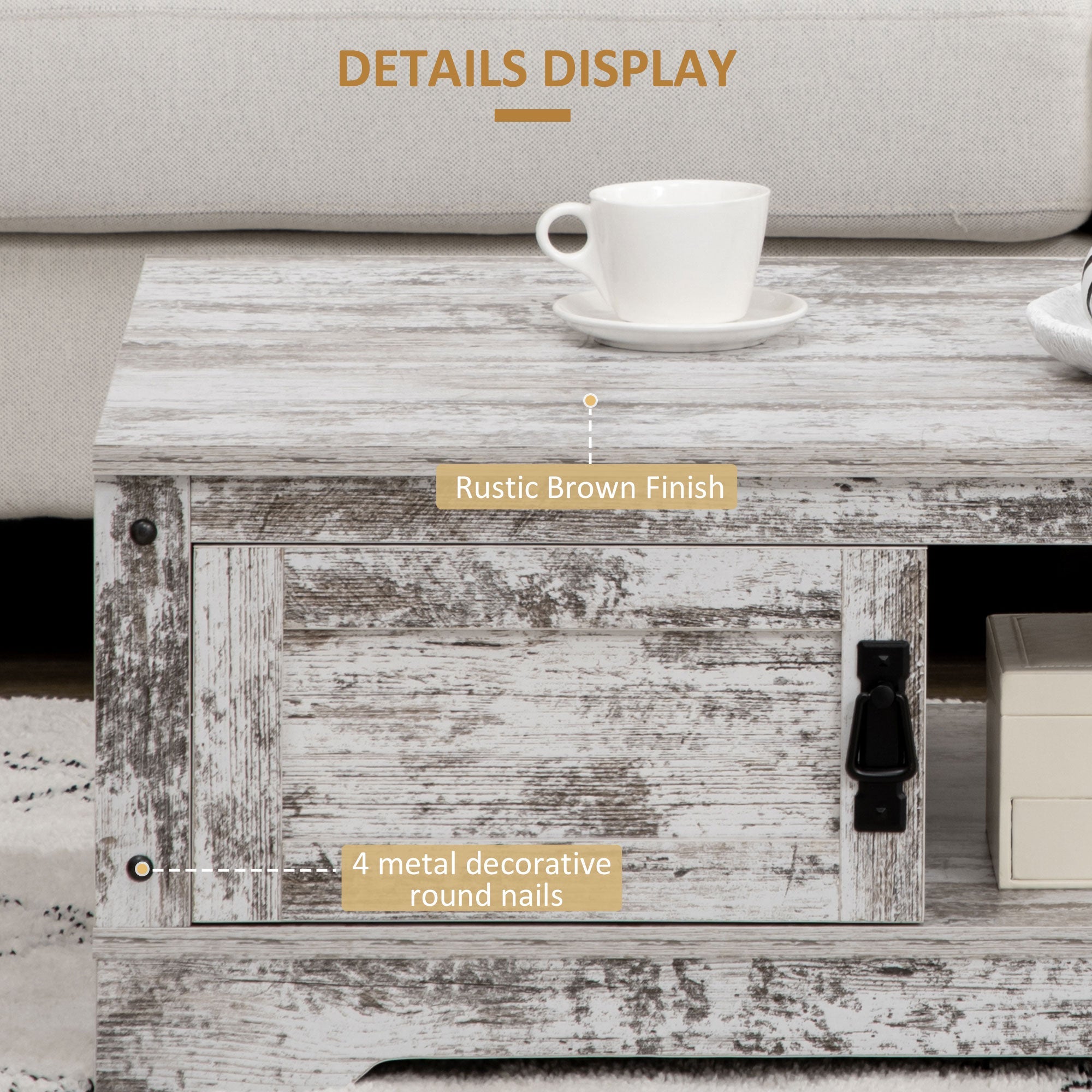 HOMCOM Vintage Tea Table: Coffee Table with Storage Cabinet for Living Room/Bedroom, White 