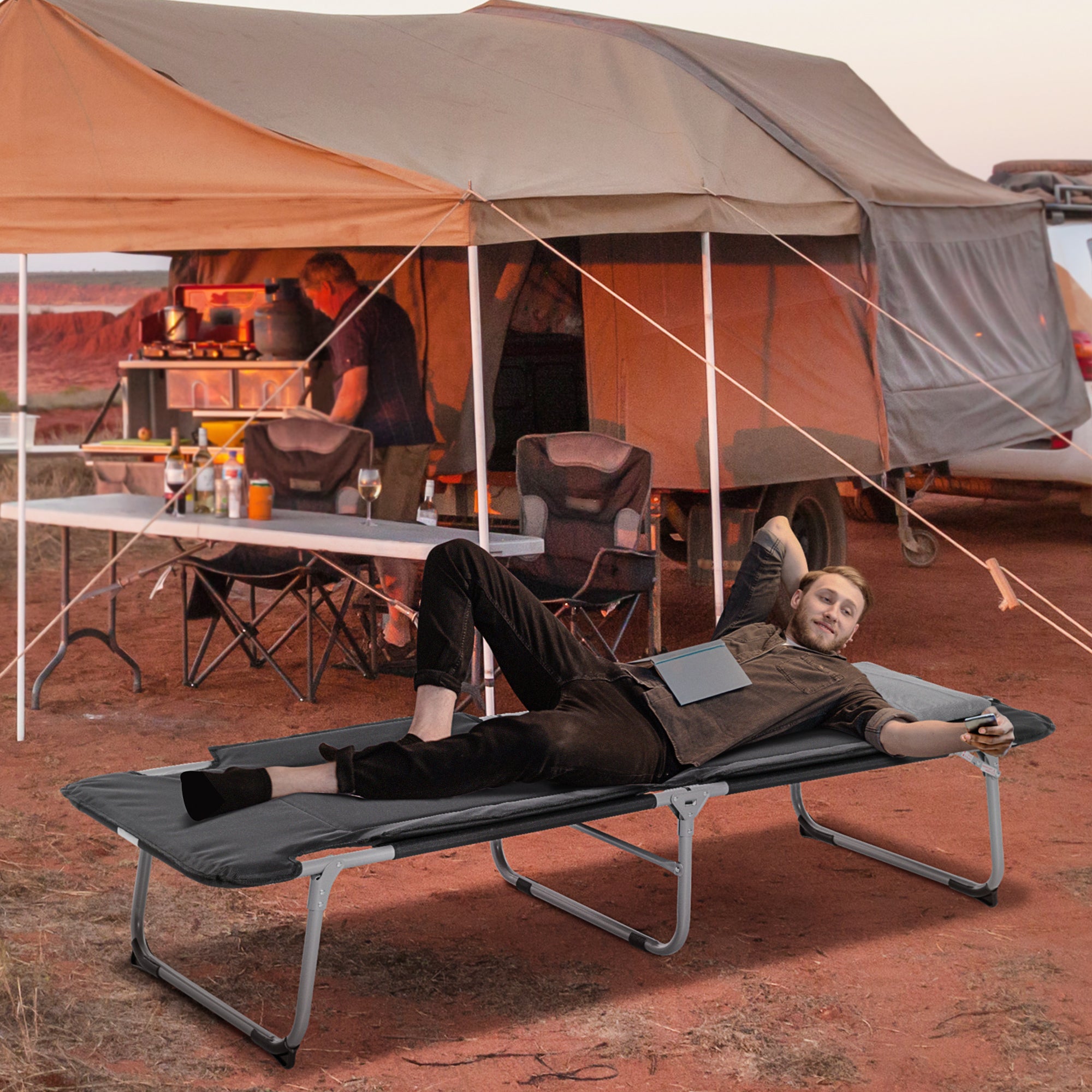 Outsunny Folding Camping Cot Sleeping Bed for Adults Office Outdoor Hiking Portable Black 