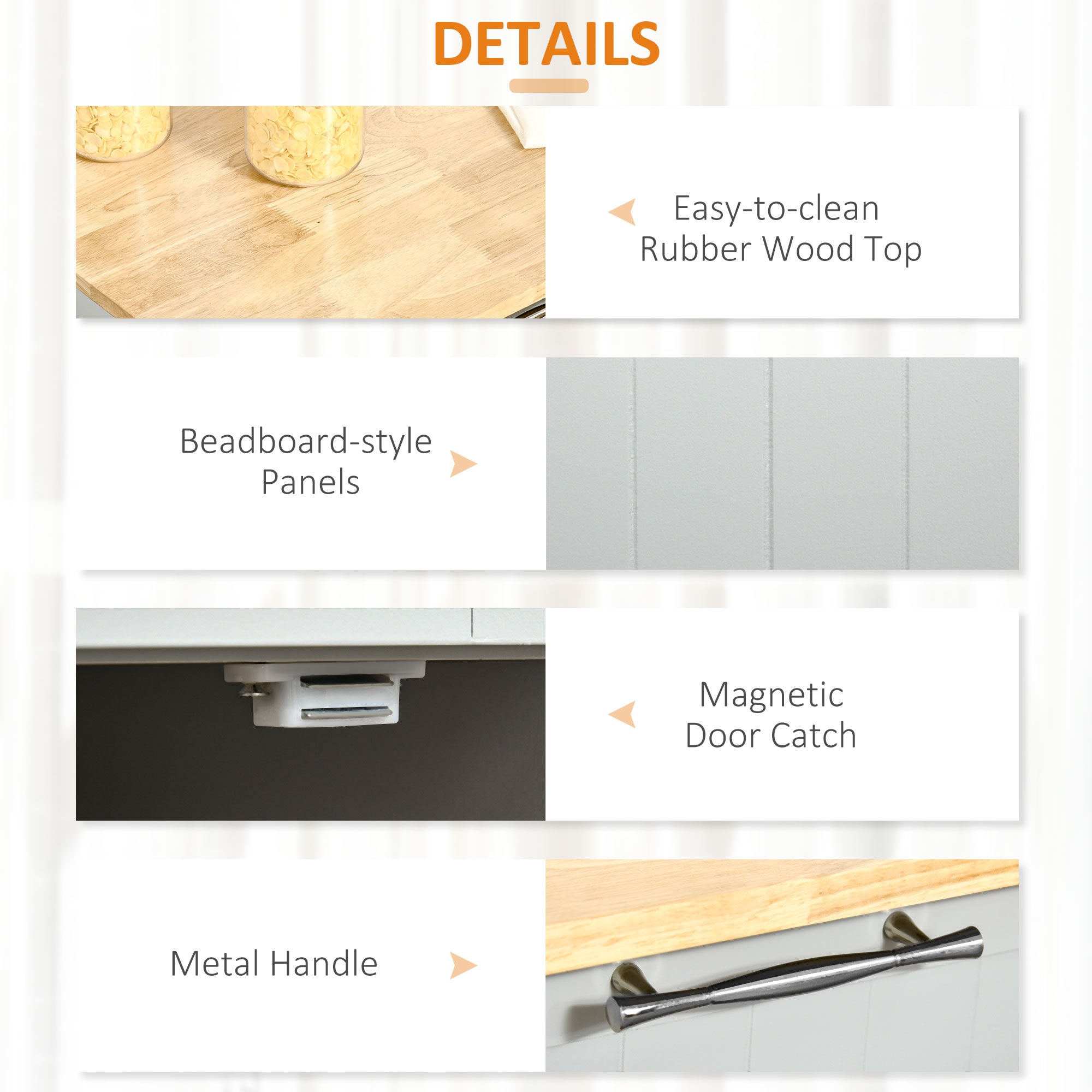 HOMCOM Grey Mobile Kitchen Island: Rubber Wood Top Cart with Storage Drawers, Cabinet & Towel Rack 