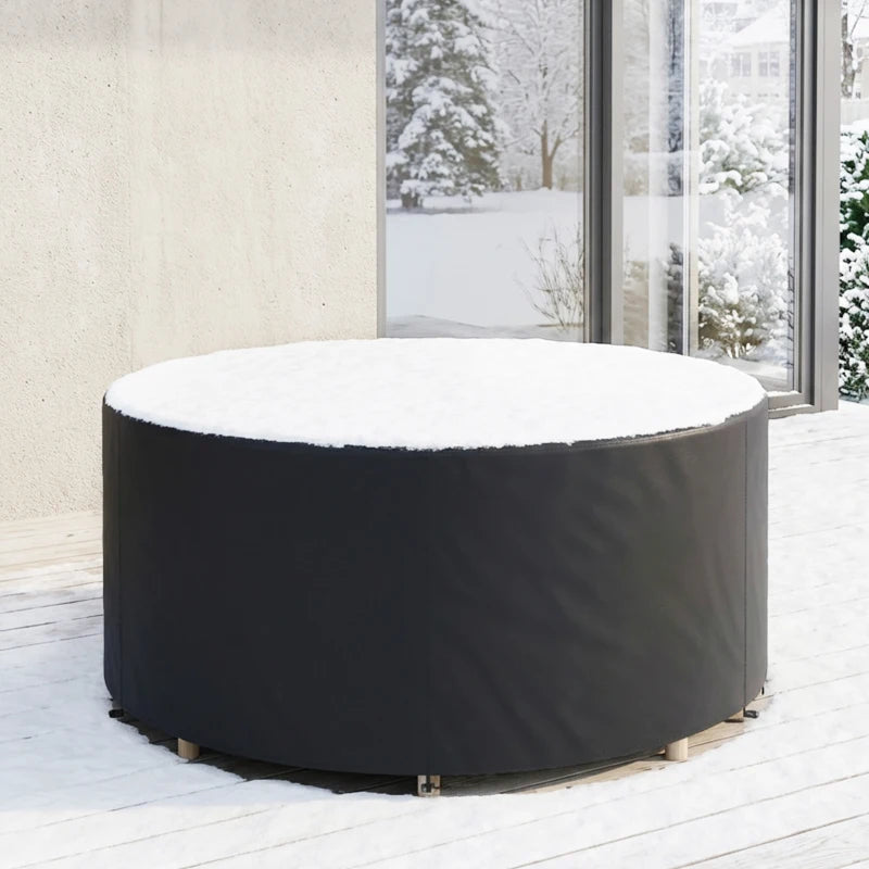 Heavy Duty Outdoor Patio Furniture Cover, Waterproof Round Table Cover for Weather Protection 84.3" Dia. x 27.6"H, Black