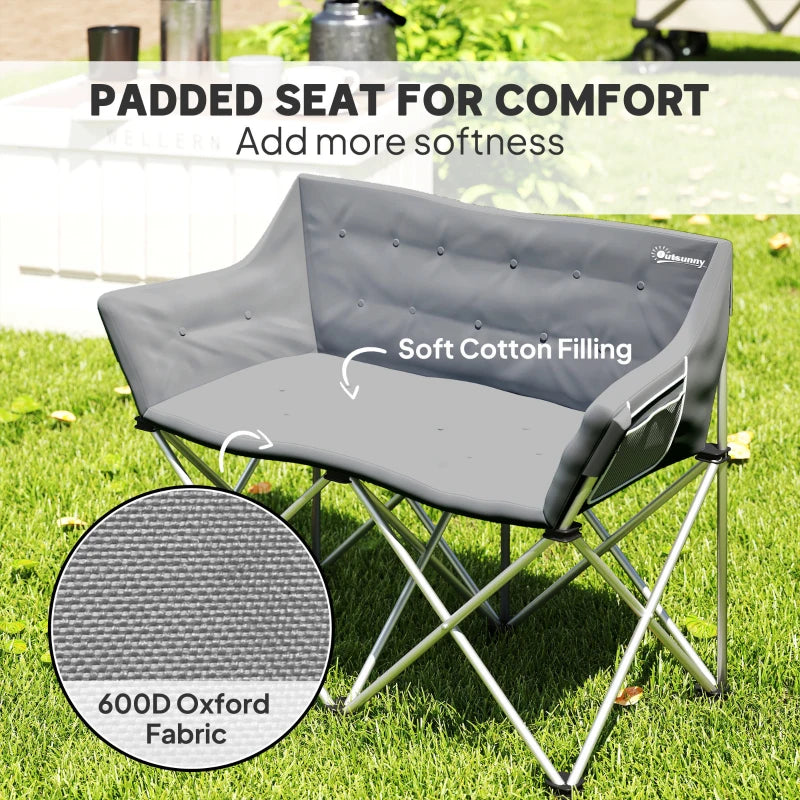 Double Camping Chair, Oversized Camping Loveseat for Adults, Heavy Duty Folding Camp Chair, Support 529 lbs