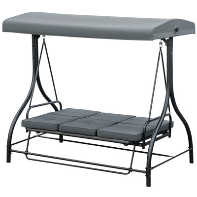 Outsunny Patio Swing Bed Convertible 3 Seater with Adjustable Canopy Cushions Dark Grey 