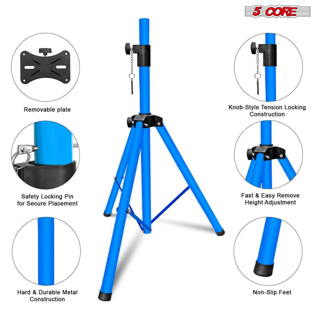 5Core Speaker Stand Tripod Floor Short Adjustable DJ Studio Monitor Stands Pole Mount SKY BLUE