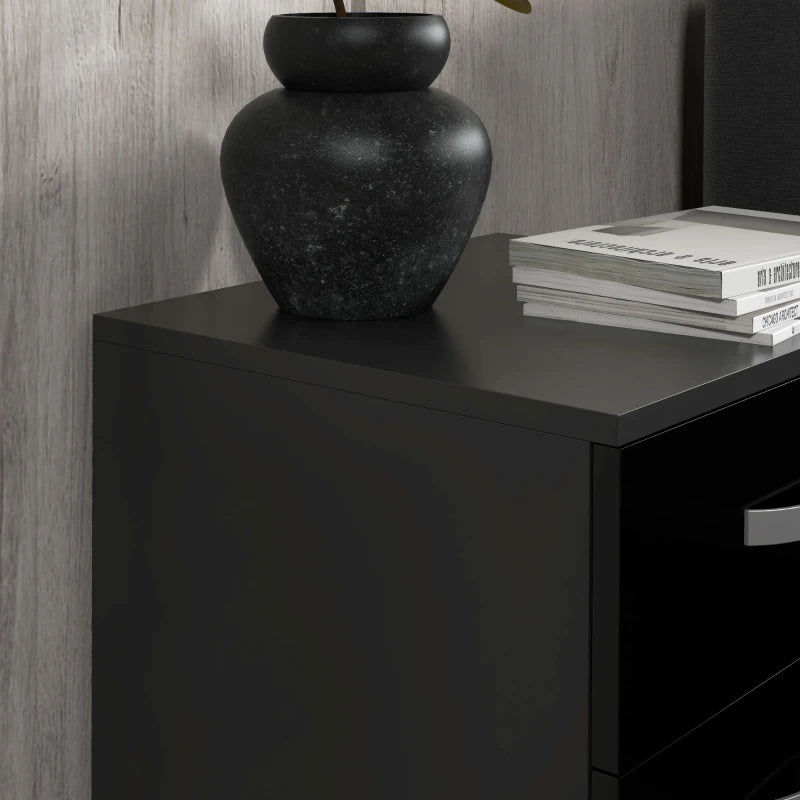 Bedside Table with 2 Drawers, Modern Nightstand for Bedroom, Black