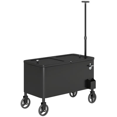 Outsunny 80-Qt Outdoor Patio Cooler Cart, Rolling Ice Chest with Adjustable Handle, Wheels, Bottle Opener, Drainage, Outdoor Beverage Cooler Bar Cart for Party BBQ Camping, Black 