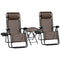 Outsunny Zero Gravity Chair Set of 2 Patio Chair with Side Table Cupholders and Pillows for Pool, Backyard, Lawn, Beach, Brown