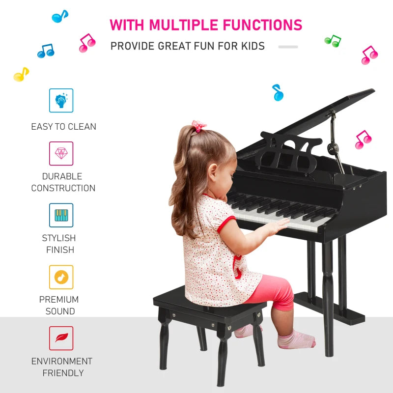 Modern Kids Piano, 30 Keys, Set of 2, Mini Toy for Child, Grand Piano with Music Stand and Bench, Ideal Gift, Black