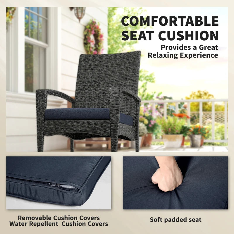 Outdoor Rocking Chair, Patio Wicker Chair Removable Cushion, High Back and Armrests for Porch Balcony, Navy Blue