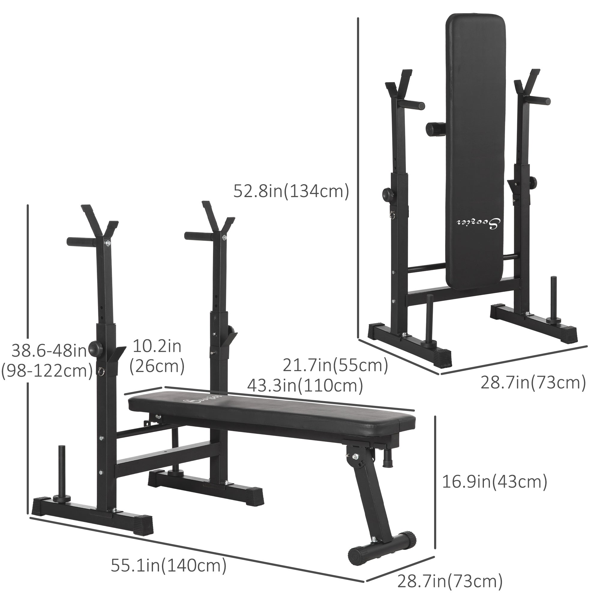 Soozier Strength Training Bench Adjustable Foldable Bench Press with Barbell Rack & Dip Station Black 