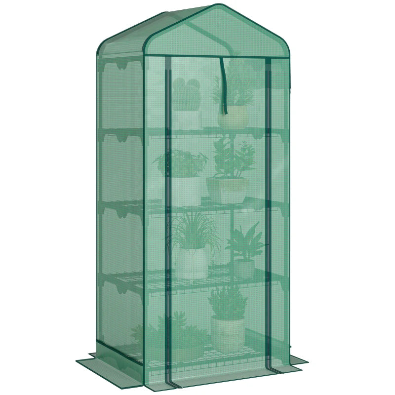 Mini Greenhouse with Screen Roof, Portable Small Greenhouse with Roll-Up Zipper Door, 27.6" x 19.7" x 62.2", Green