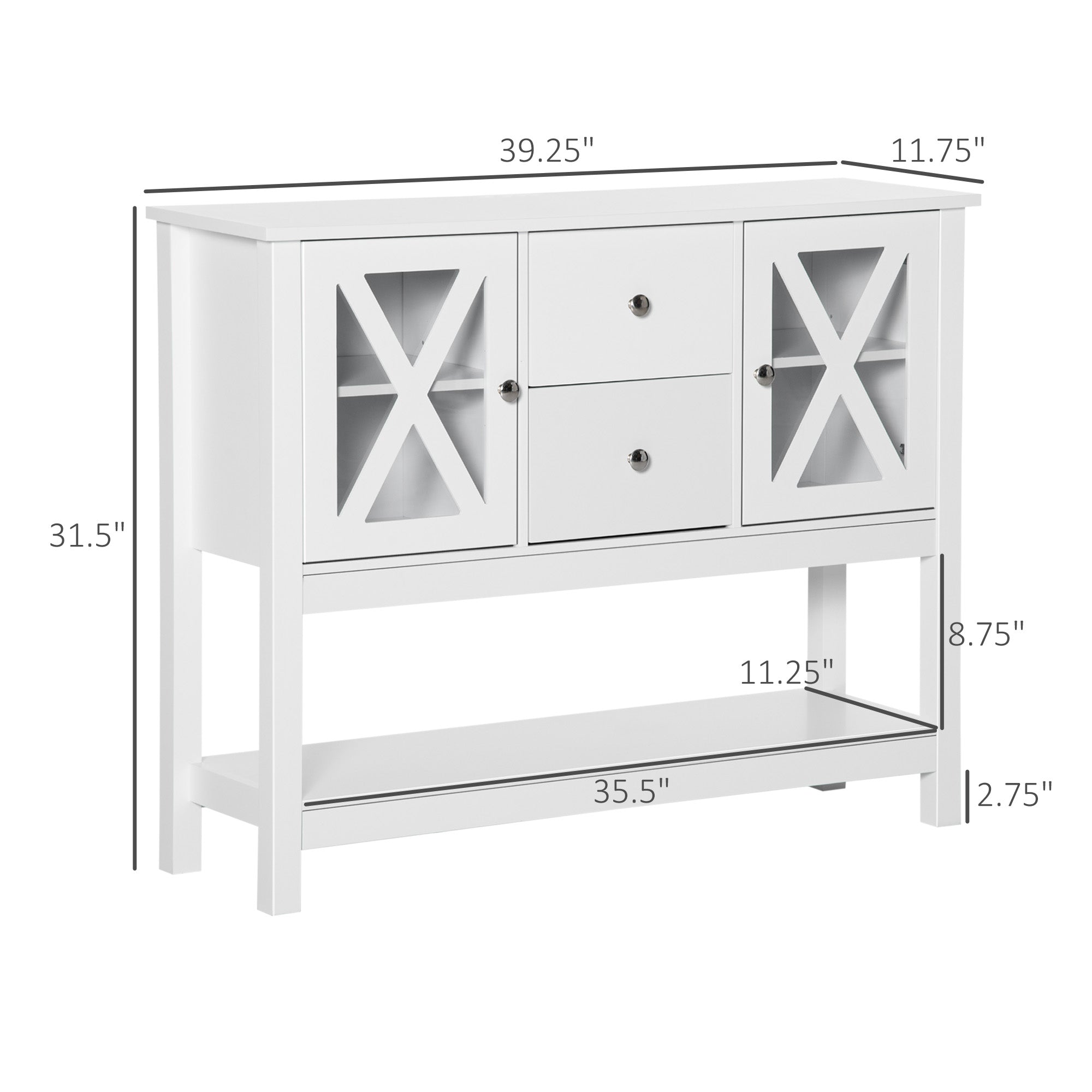 HOMCOM Glass Door Living Room Console: Modern Sideboard, Buffet Bar Cabinet with Storage Drawers and Adjustable Shelves 