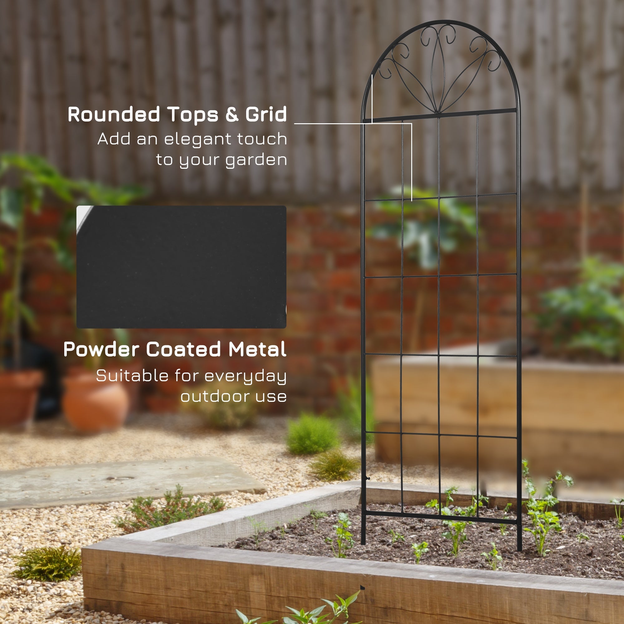 Outsunny Metal Garden Trellis Pack of 2 for Climbing Plants, Arched Grid Trellis Panels, 20" x 60", Black 