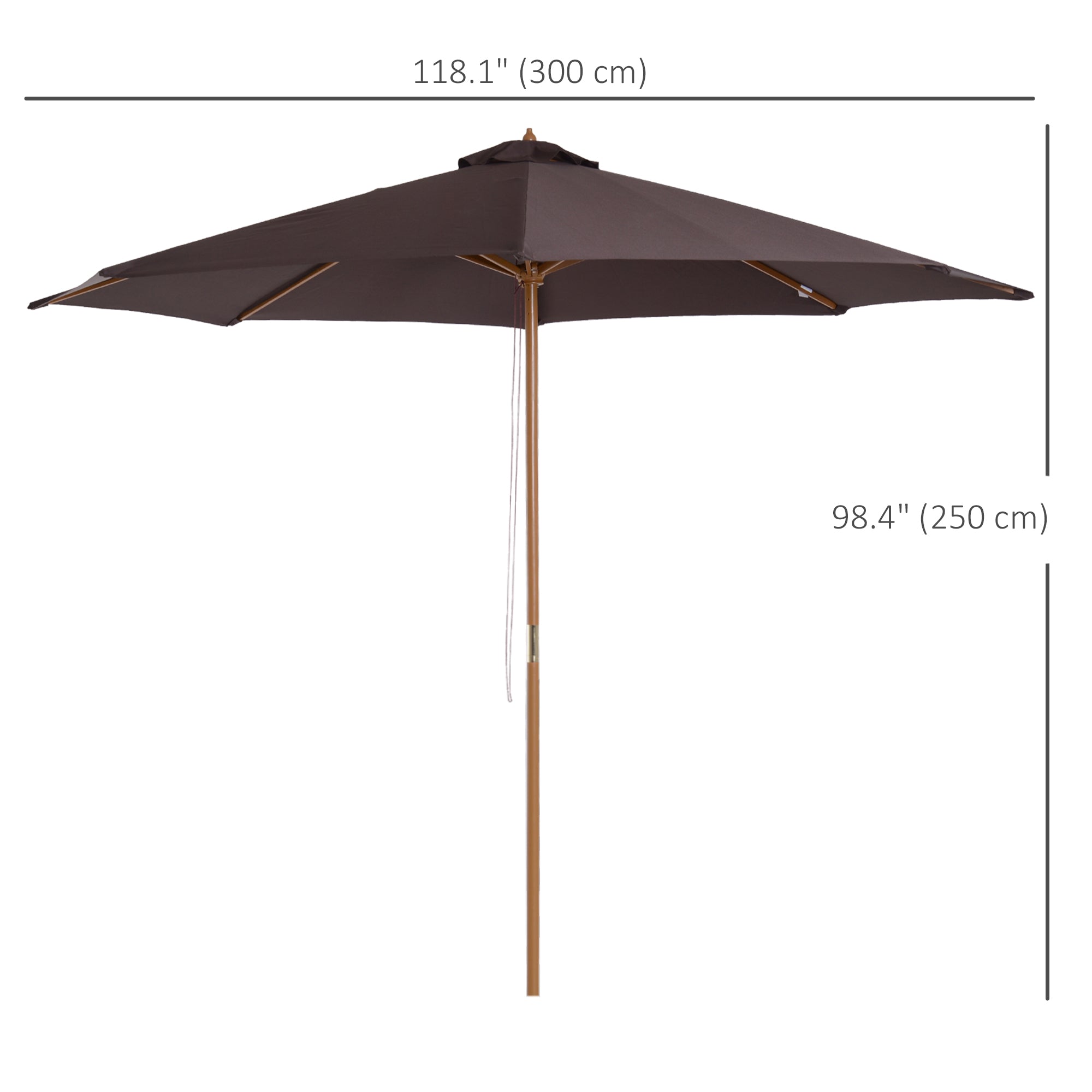Outsunny 10'x10' Wooden Patio Umbrella, Outdoor Garden Sunshade Canopy, Bamboo Rib, Coffee - Elegant Outdoor Coffee Shade 