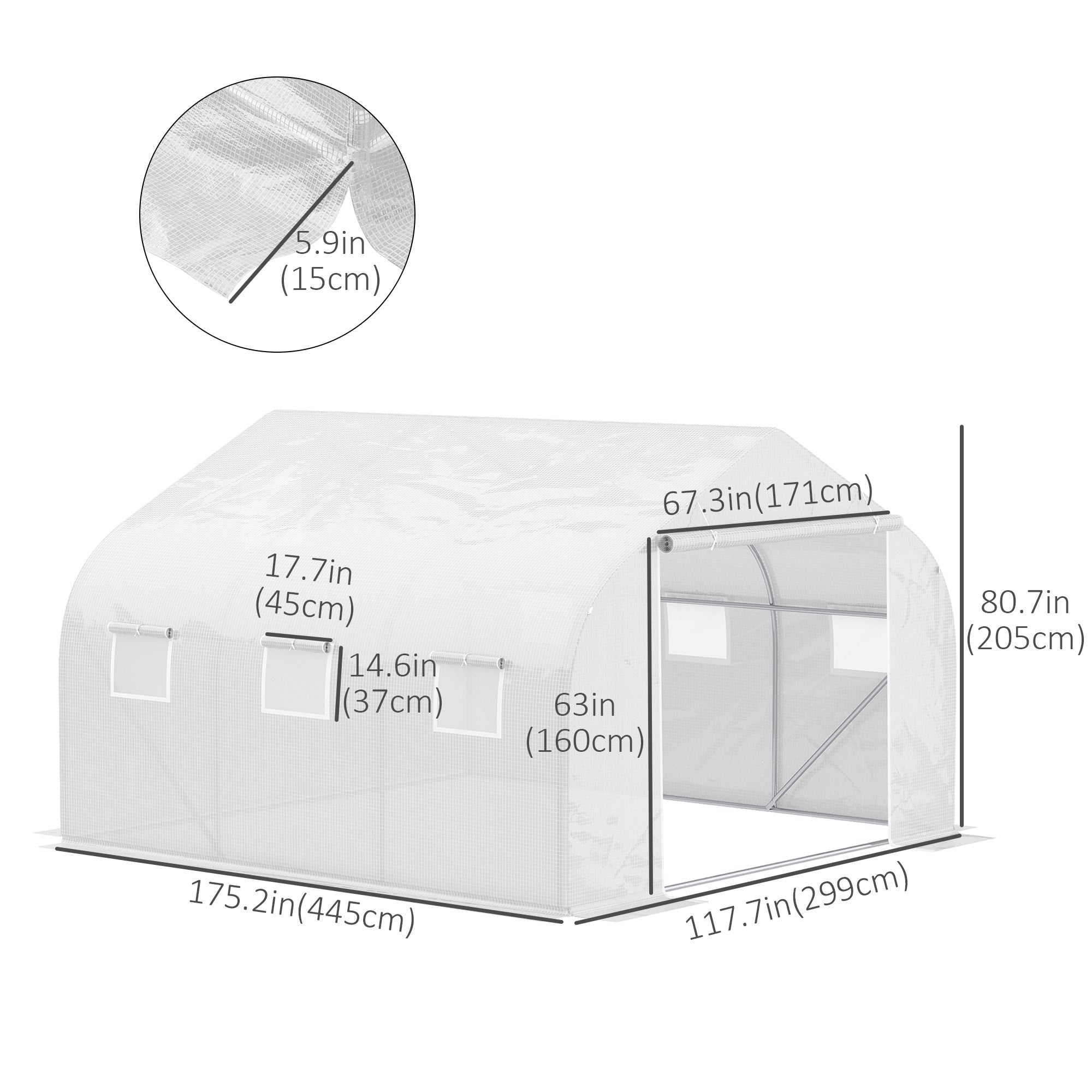 Outsunny Heavy Duty Walk-in Tunnel Greenhouse 15x10x7ft White Gardening Planting Shed Warm Shelter 