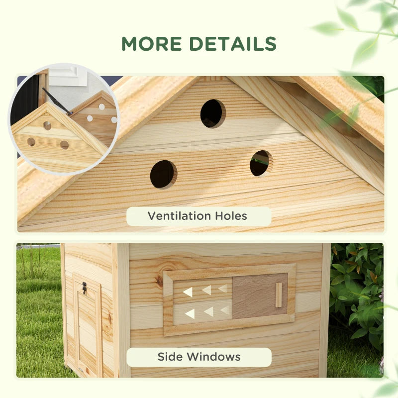Duck Coop, Wooden Duck House with Openable Roof & Double Doors, Natural Wood