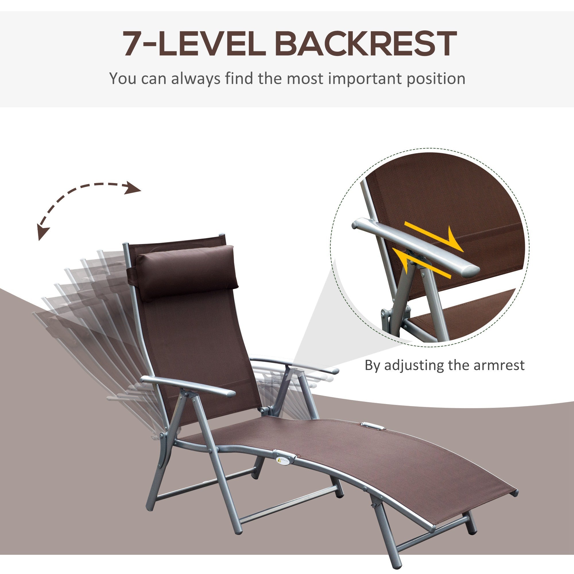 Outsunny Reclining Retreat: Adjustable Tri-Fold Patio Chaise Lounge Chair, Outdoor Garden Sun Lounger in Brown 