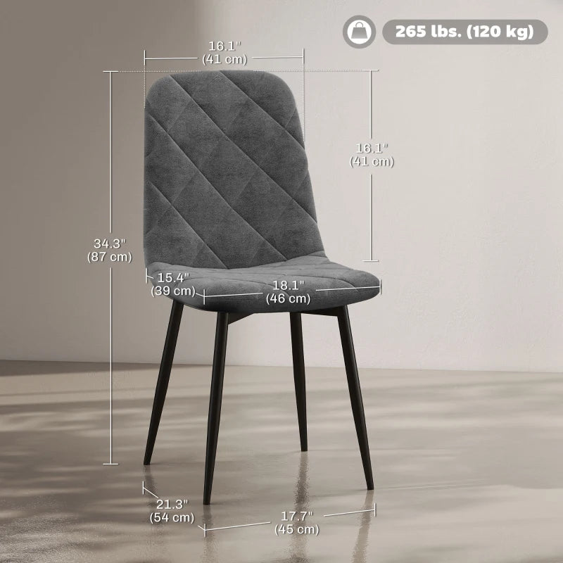 Dining Chairs Set of 4, Upholstered Dining Room Chairs with Steel Legs, Modern Kitchen Chair for Dining Room, Grey