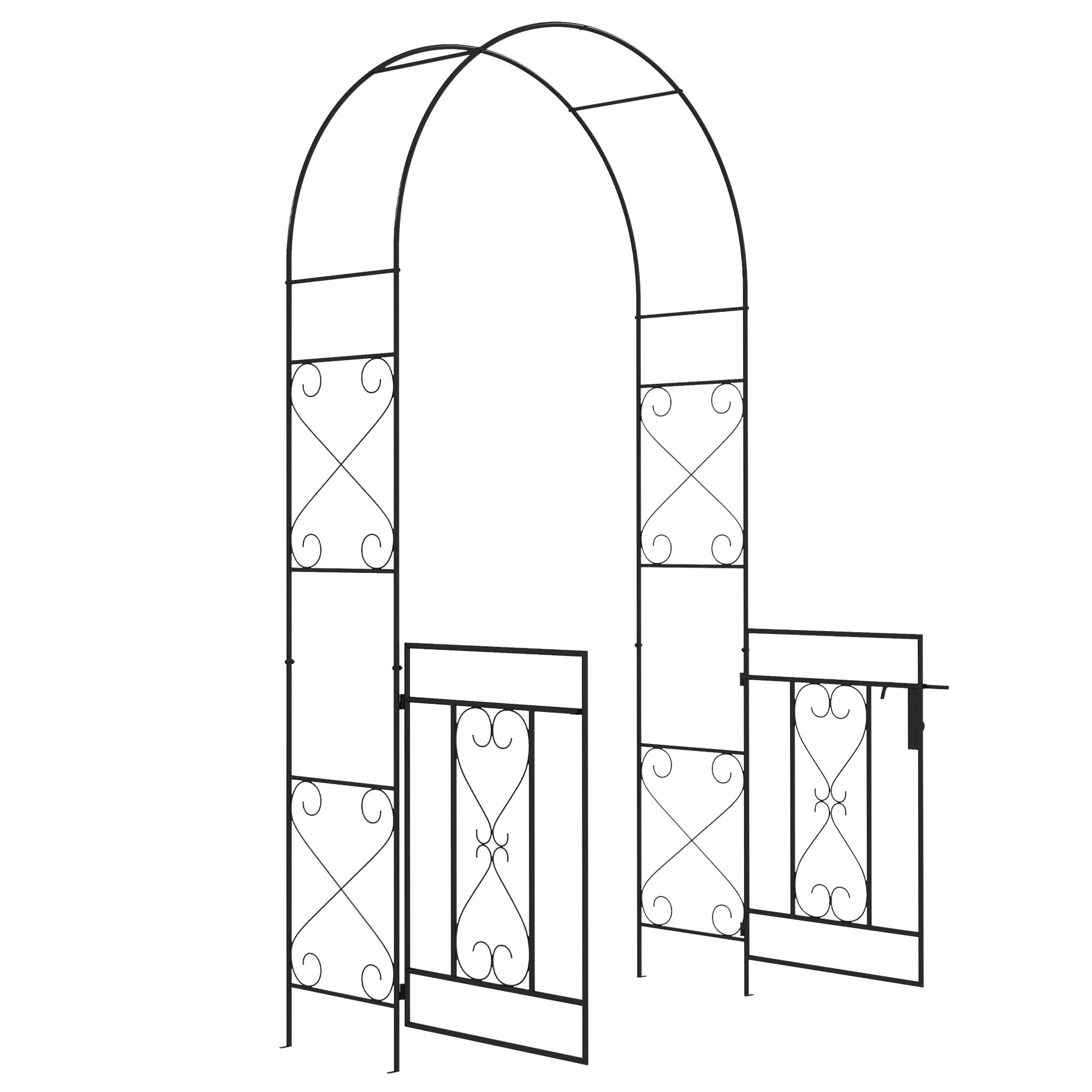 Outsunny 7.6FT Metal Garden Arch with Gate, Garden Arbor Trellis for Climbing Plants, Roses, Vines, Wedding Arch, Black 