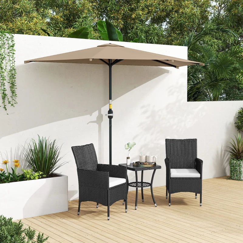 9.8ft Half Umbrella Semi Round Patio Parasol with Crank Handle, Top Vent for Garden, Balcony- NO BASE INCLUDED, Coffee