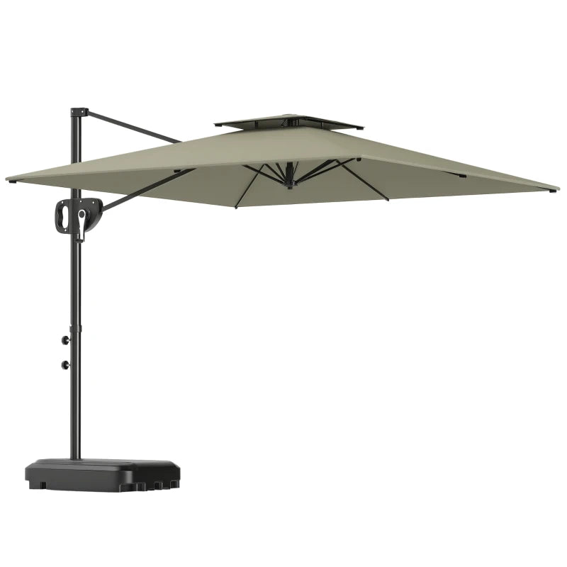 Square Cantilever Patio Umbrella, Double Top Patio Hanging Offset Umbrella with Crank & Tilt, 8' x 9', Light Grey
