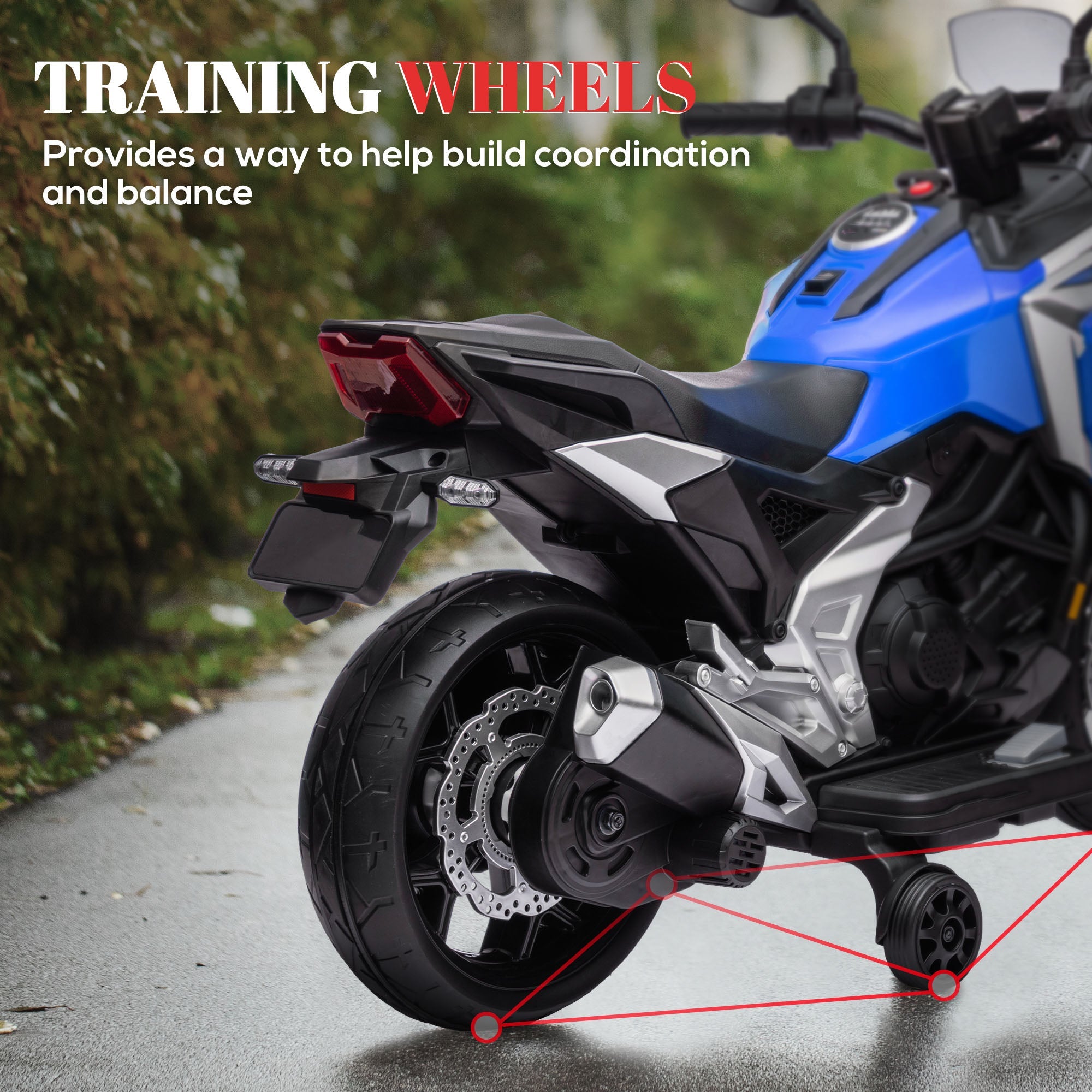 Qaba Honda Licensed 12V Ride on Motorbike for Kids with Headlights Music Training Wheels, for 3-6 Years, Blue 