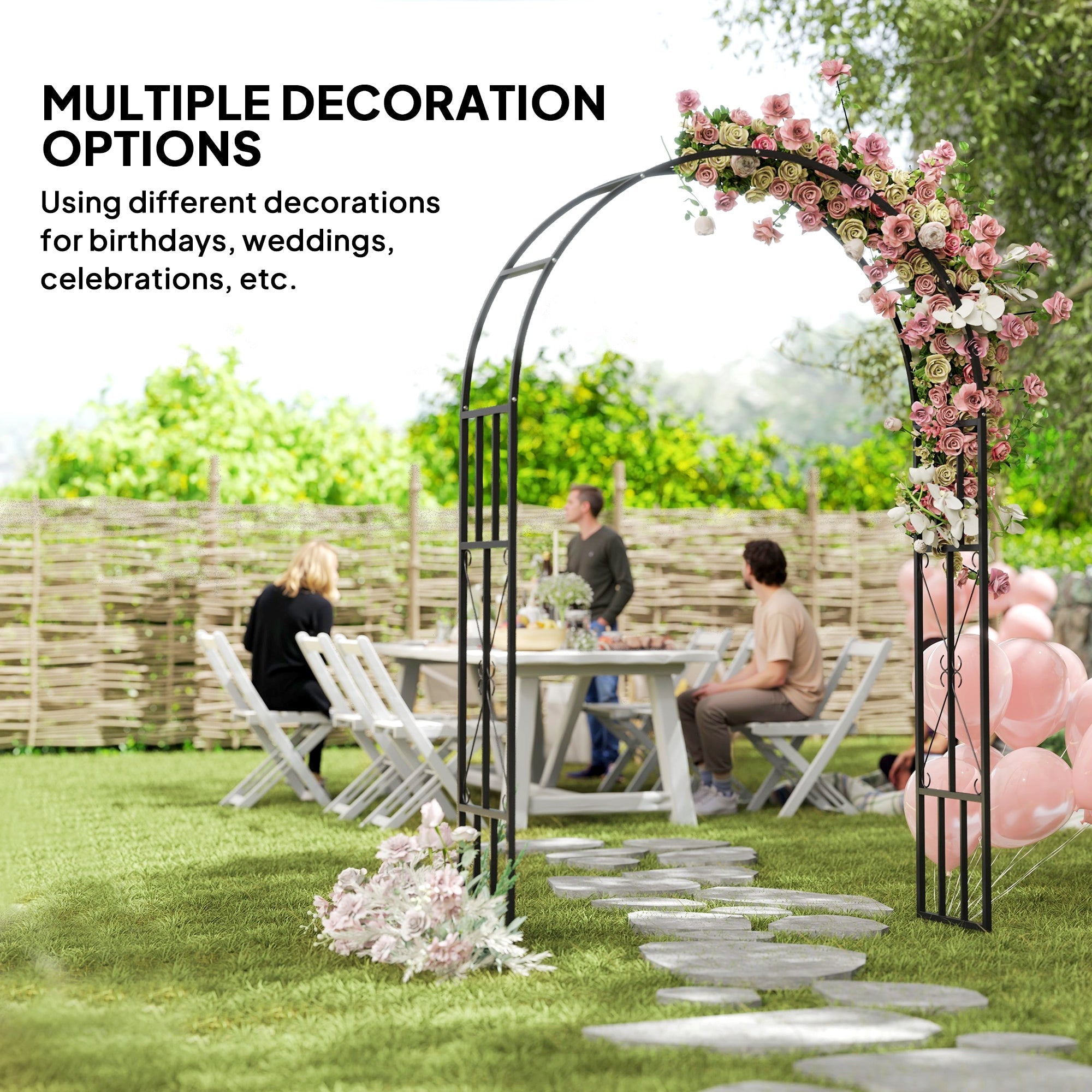 Outsunny 7.3ft Steel Garden Arch Trellis, Garden Arbor Trellis for Climbing Plants Roses Wisteria Vines, Flower Arch Wedding Arch Stand for Bridal Party Ceremony Decoration, Black 