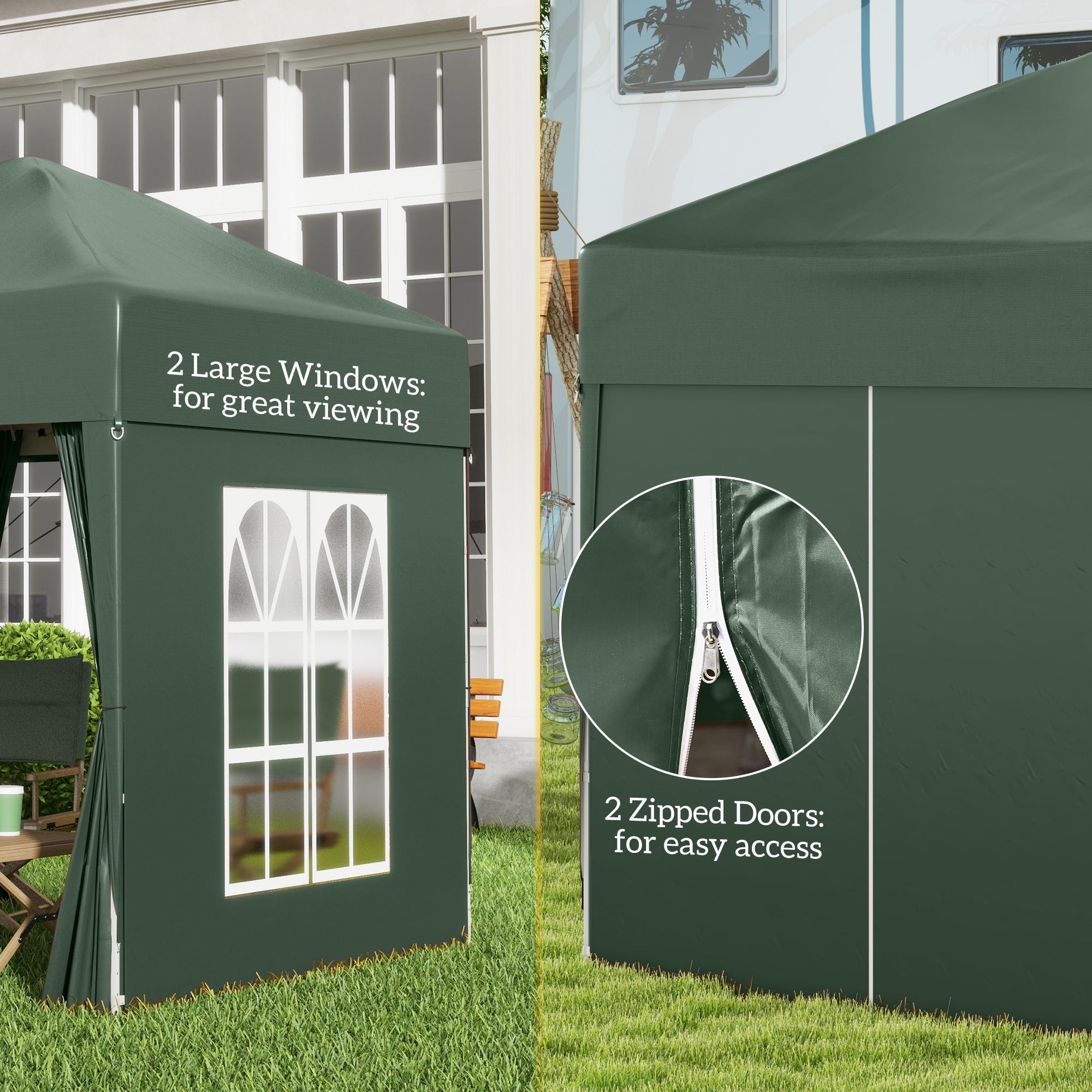 Outsunny 6.6x6.6ft Pop Up Party Tent Green Outdoor Folding Gazebo Canopy with Side Walls 