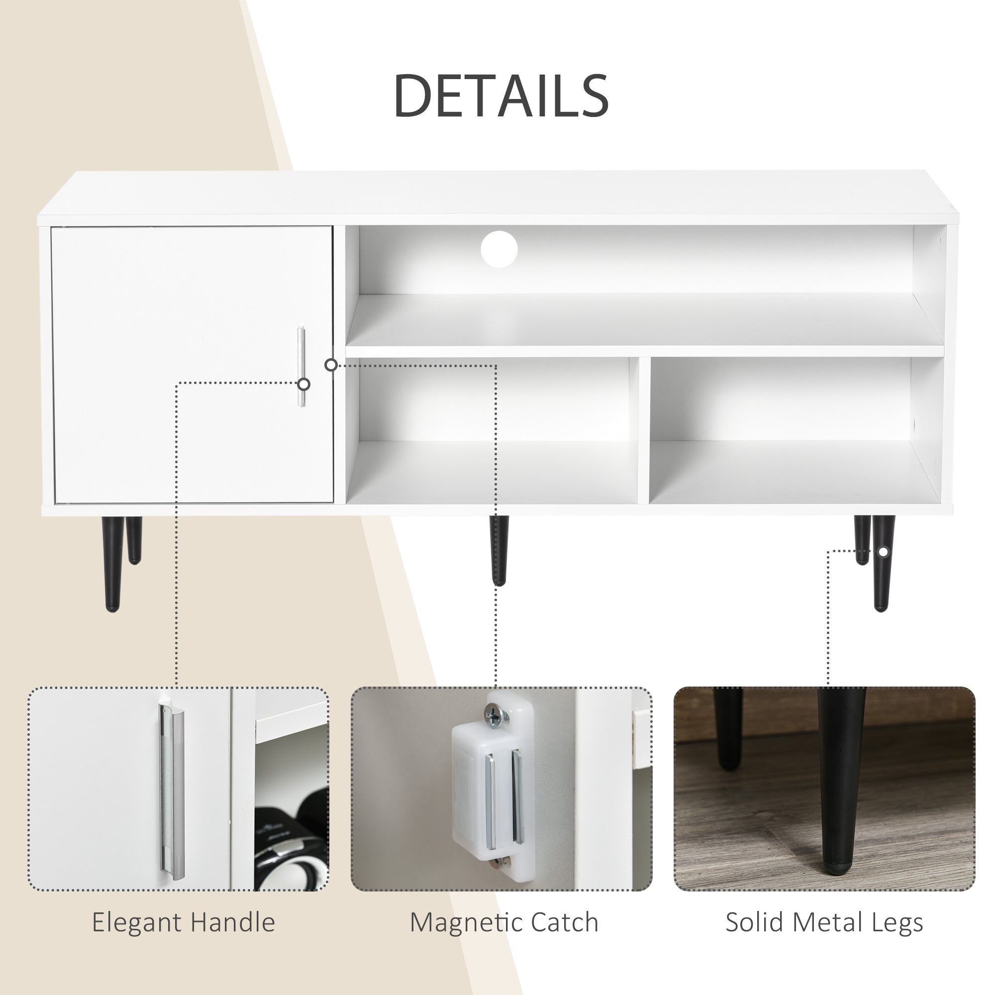 HOMCOM TV Stand Cabinet: 60 Inches with Storage Shelf, Cable Hole, Modern Entertainment Unit Center 