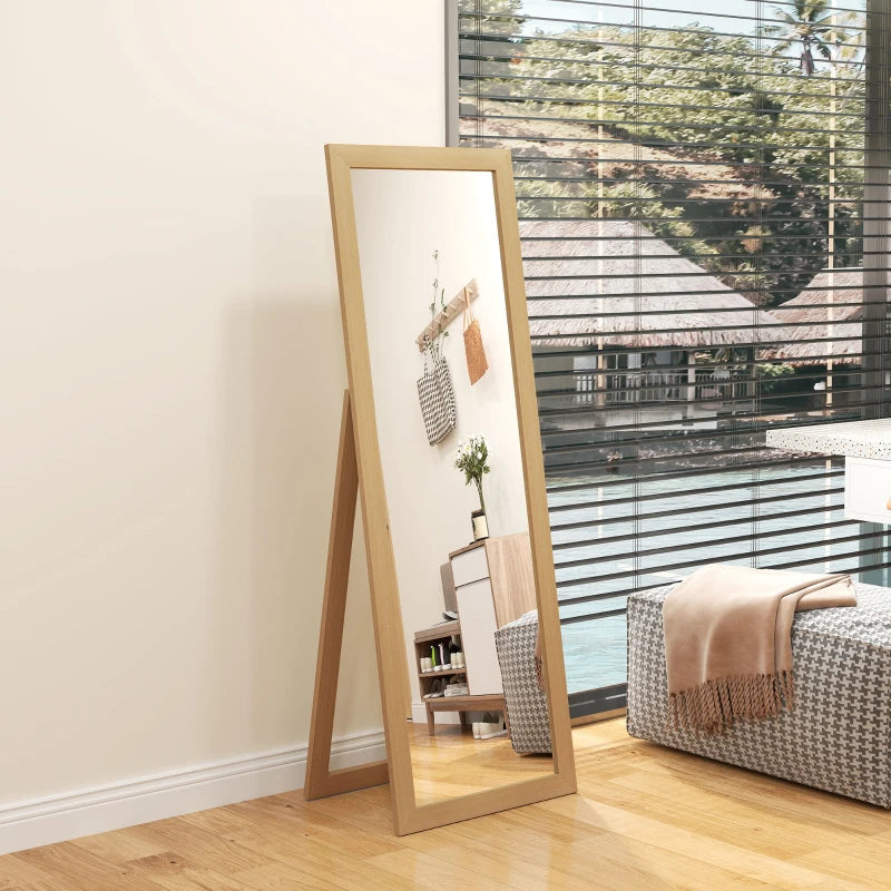 58" x 20" Floor Standing Mirror, Full Body Mirror for Bedroom, Living Room, Oak