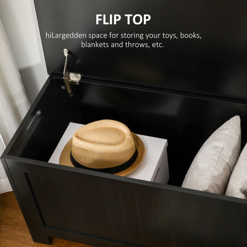 Large Storage Box Storage Trunk Cabinet Container with Lid and 2 Safety Hinges, Black
