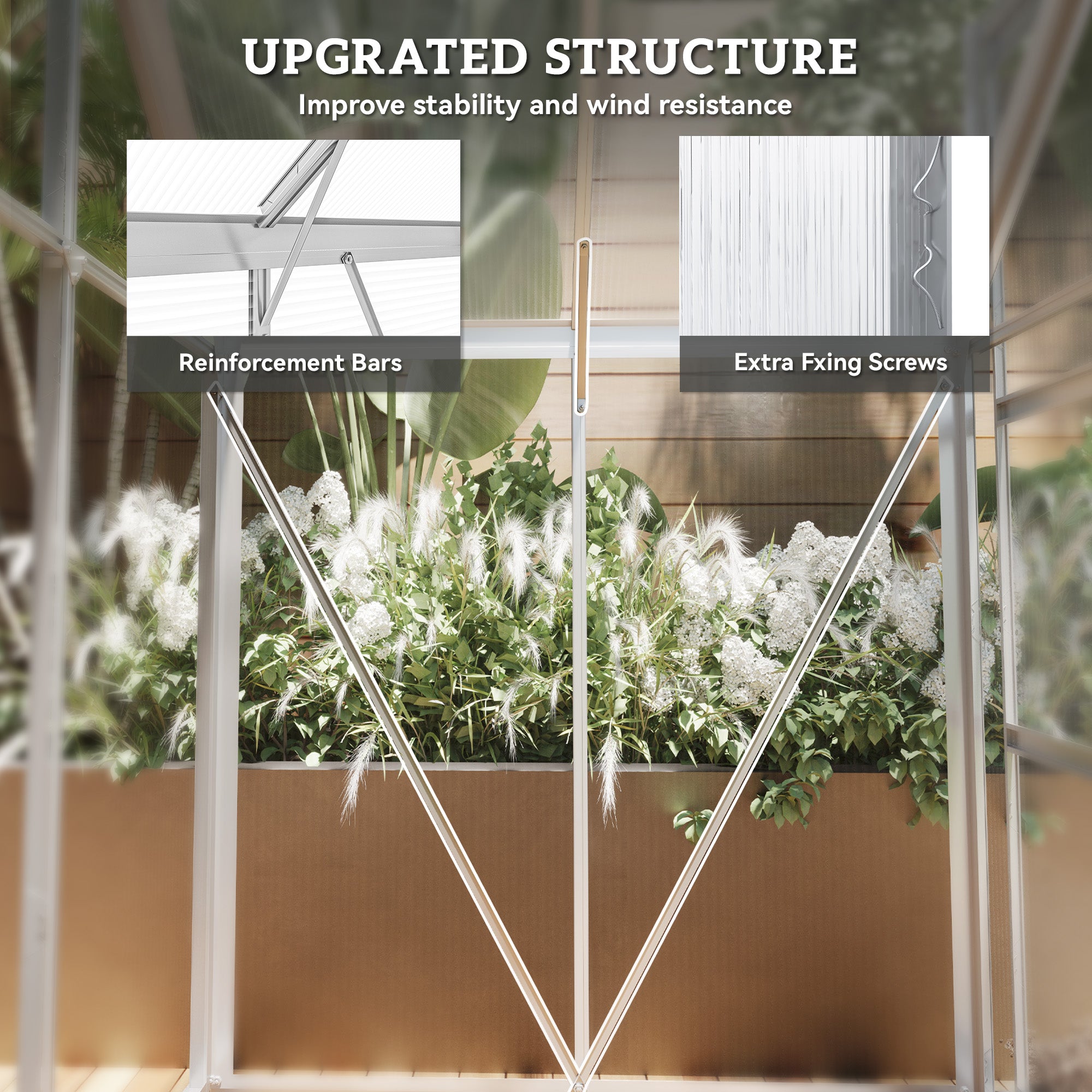 Outsunny Walk-In Greenhouse 6' x 4' Polycarbonate Aluminium Frame Sliding Door Window Foundation Silver 