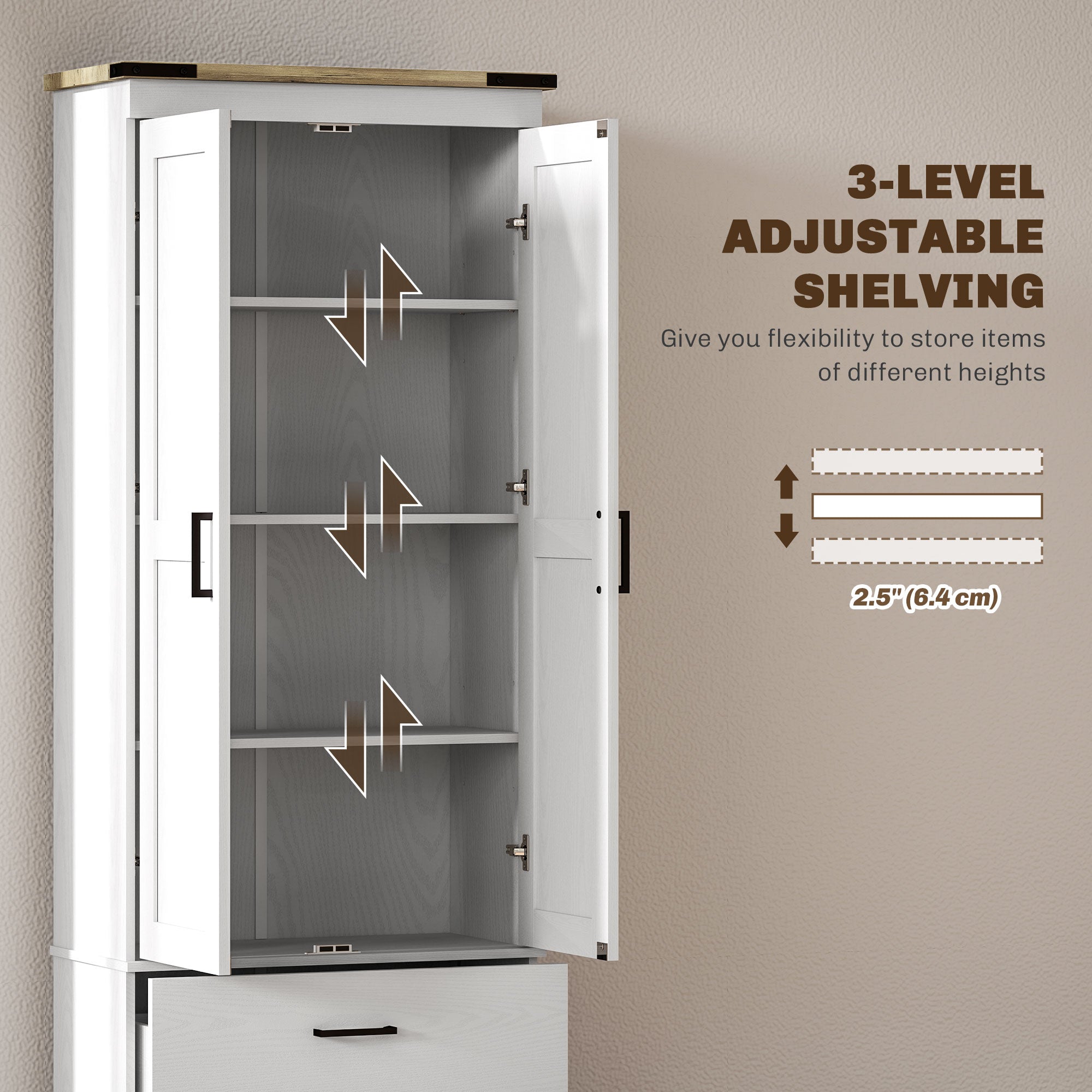 HOMCOM 67" Tall Kitchen Pantry Storage Cabinet, Kitchen Pantry Cabinet with Doors, Drawers and Adjustable Shelves, Cream White 