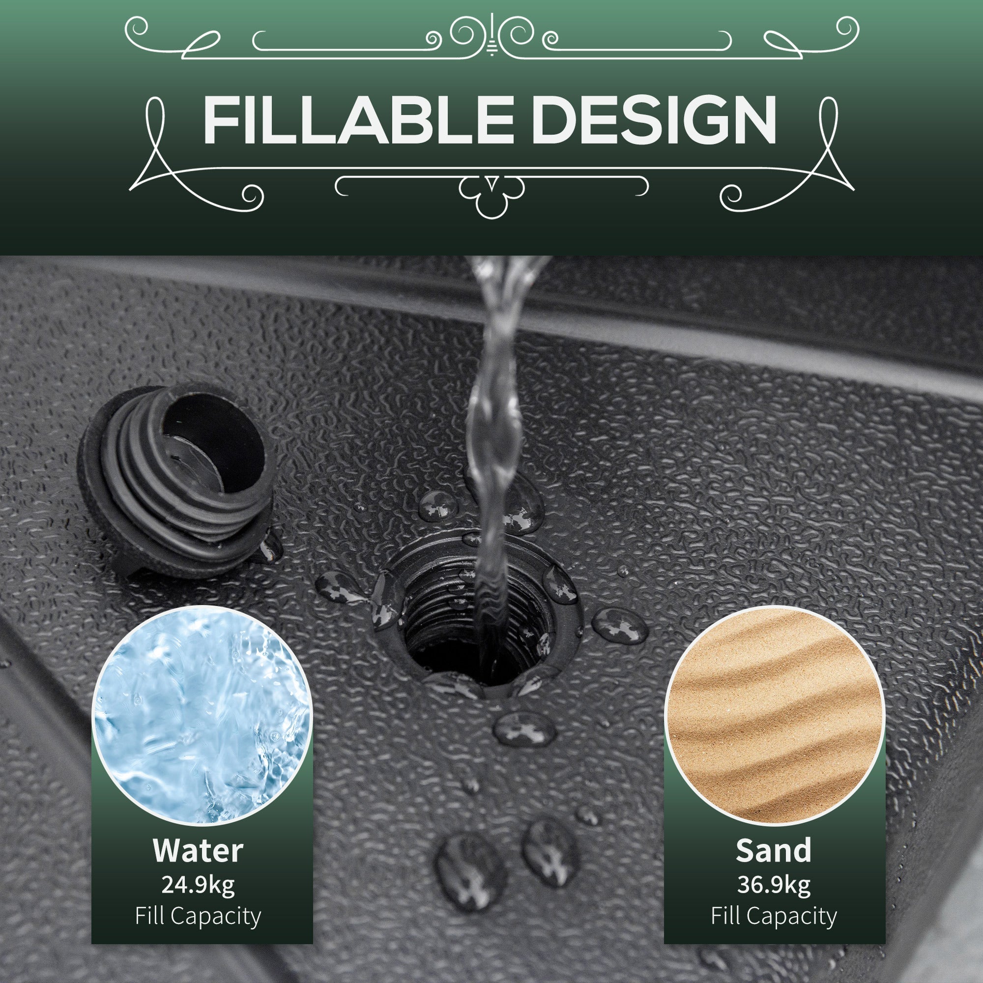 Outsunny Outdoor Patio Umbrella Base Stand Holder Market Parasol Weights Water Sand Filled Garden Poolside Black 