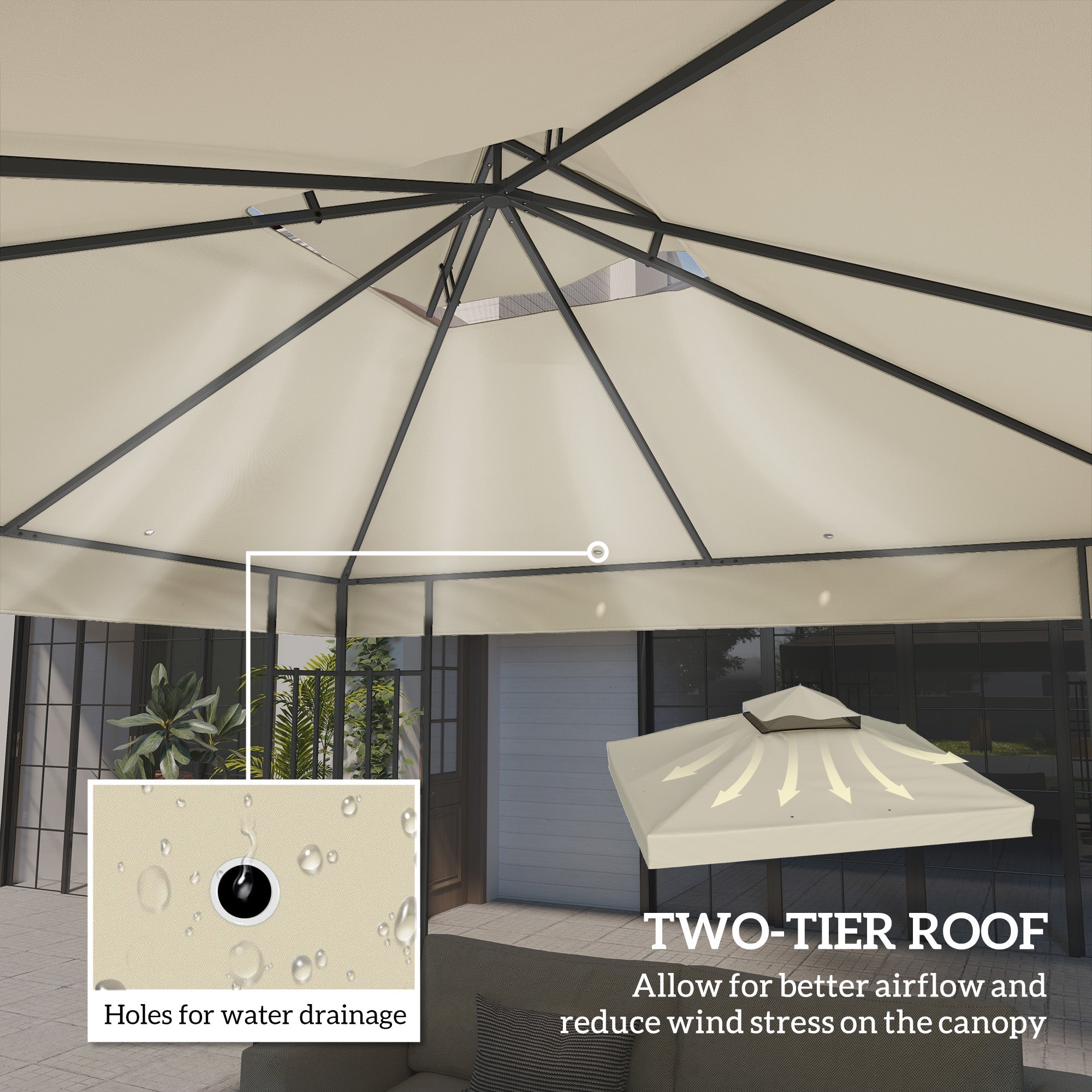 Outsunny 10' x 10' Gazebo Canopy Replacement Cover, 2-Tier Garden Gazebo Roof Replacement, UPF30+, TOP COVER ONLY, Cream White 