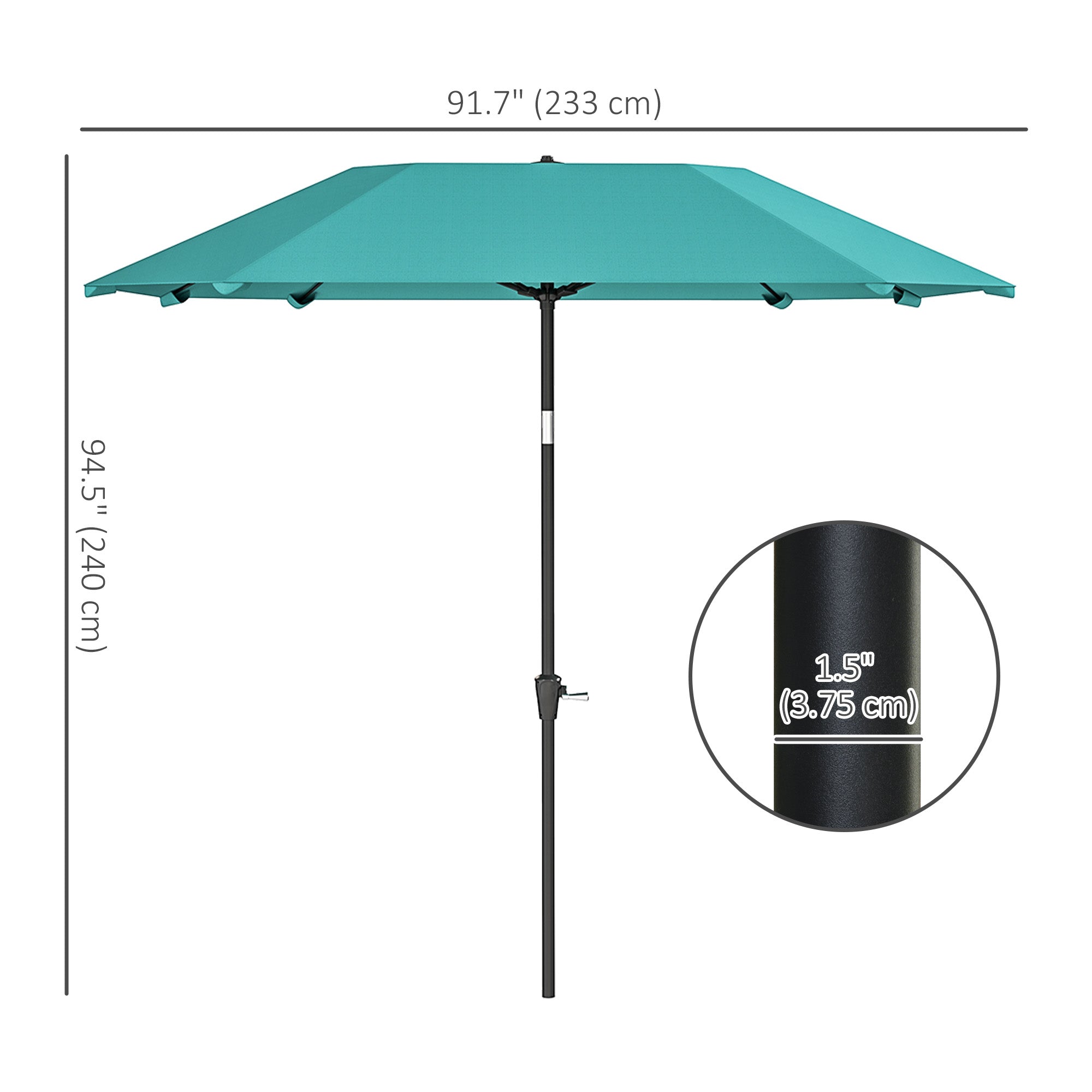 Outsunny 7.6FT Aluminum Patio Umbrella Parasol 8 Ribs Outdoor Market Umbrella with Crank, Push Button Tilt for Deck, Backyard and Lawn, Sky Blue 