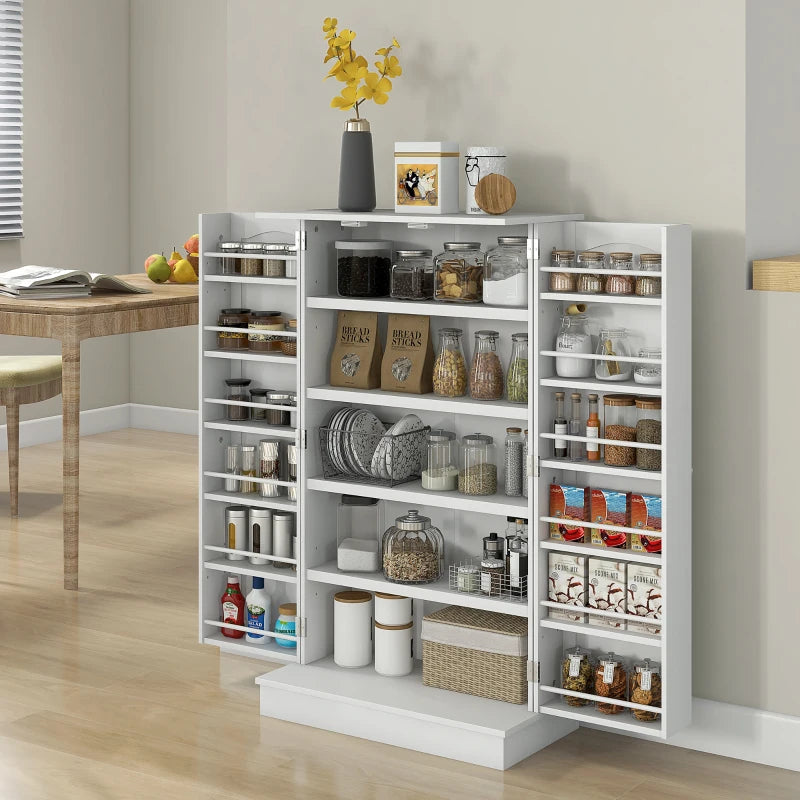 Freestanding Pantry Cabinet 41 Inch Kitchen Pantry with Spice Racks and Adjustable Shelves for Home Use, White