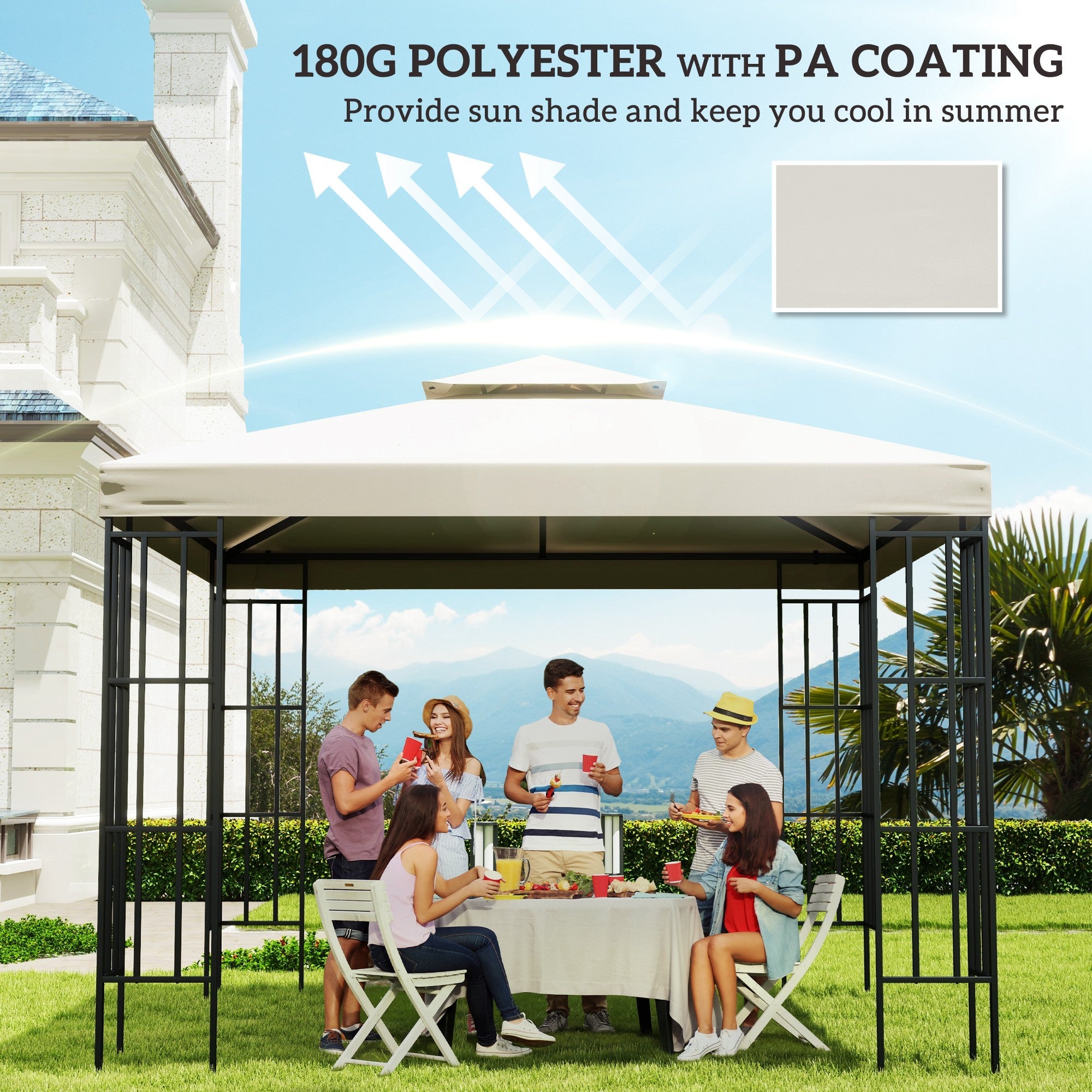 Outsunny Gazebo Refresh: 98" Square Canopy Replacement Top, Cream White Outdoor Garden Sun Shade, 2-Tier UV Cover 