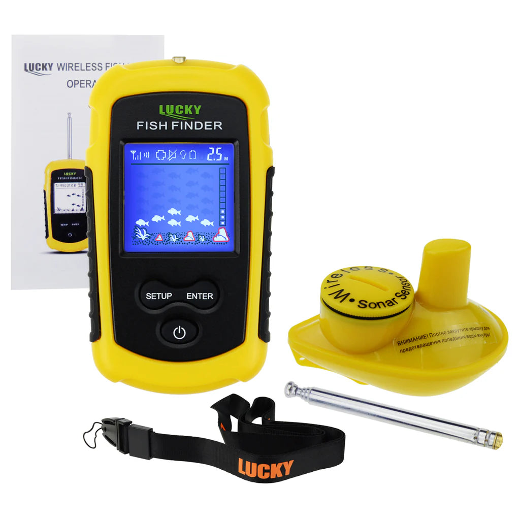 FFCW-1108-1 Wireless Fish Finder Sonar, 393 ft Wireless Range, 147 ft Depth Detection, 2" TN Anti-UV LCD Display