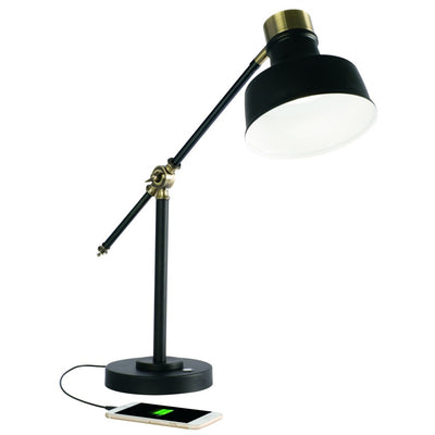 Matte Black and Antiqued Brass LED Adjustable Desk Lamp 