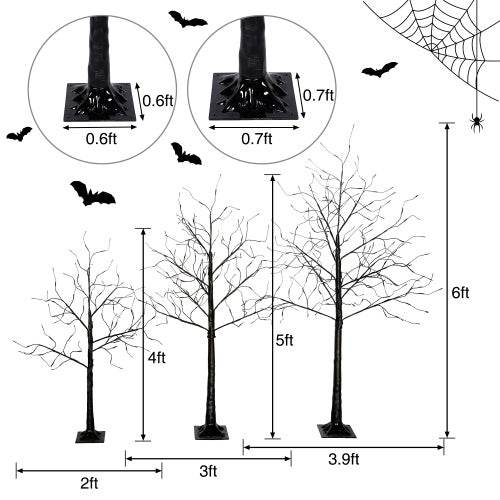 3 Pac Halloween Spooky Tree With Purple Lights, 4FT 5FT And 6FT, Lighted Black Tree For Halloween Decoration 