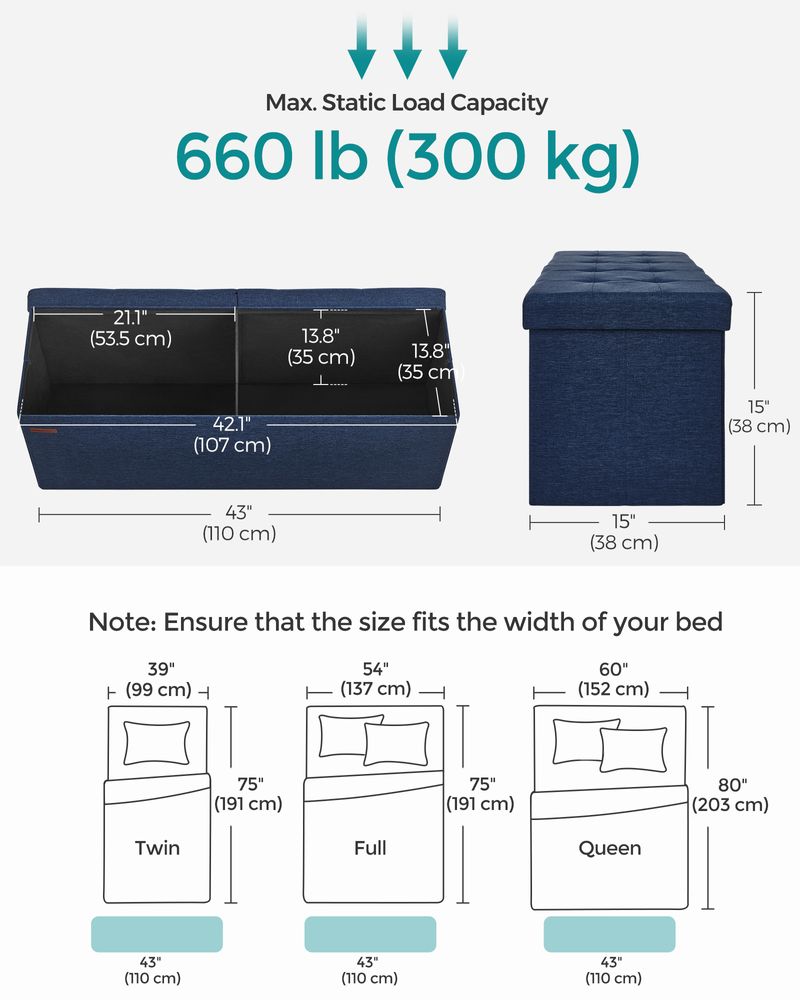 SONGMICS MAZIE Collection 43'' Folding Storage Ottoman Bench 