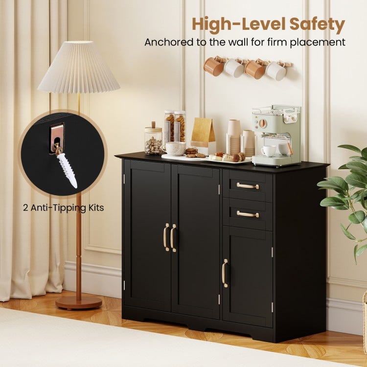 40 Inch Modern Kitchen Sideboard Buffet Cabinet with 2 Drawers and Adjustable Shelf-Black