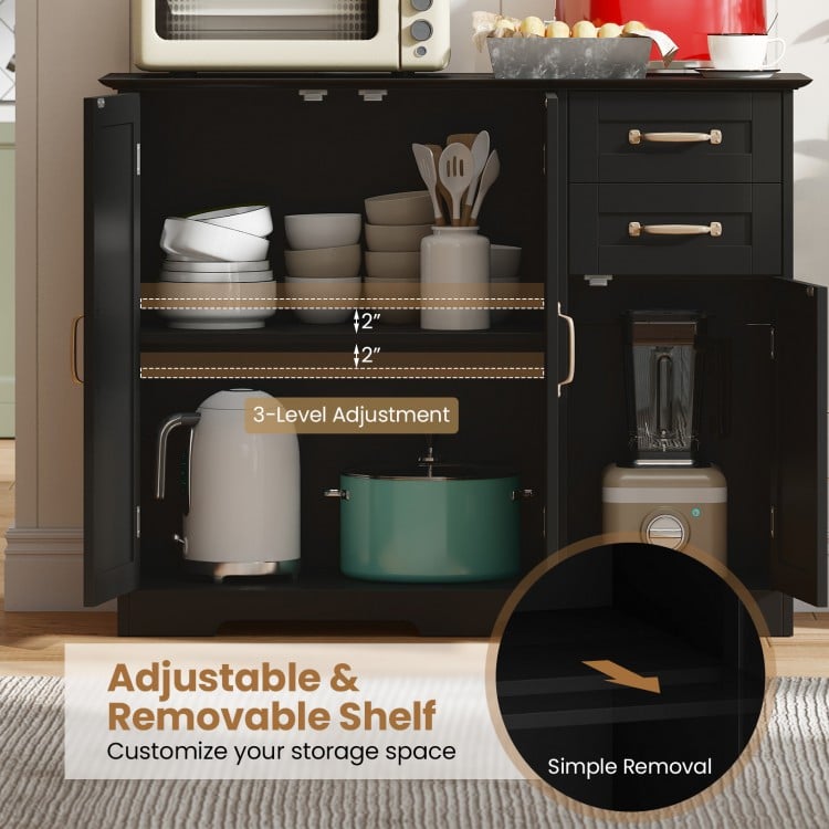 40 Inch Modern Kitchen Sideboard Buffet Cabinet with 2 Drawers and Adjustable Shelf-Black