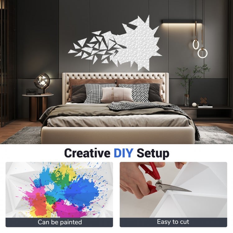 40-Pack 3D Wall Panels with Decorative Diamond Patterns-White